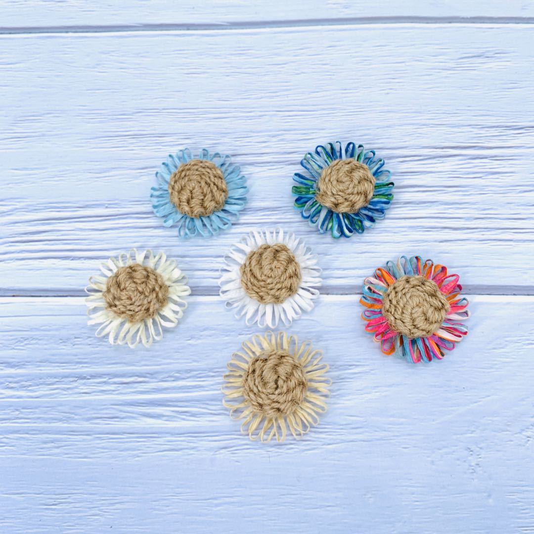 新款6cm小皱菊花朵花头饰花朵胸花纸绳花麻绳花鞋帽配件装饰用品