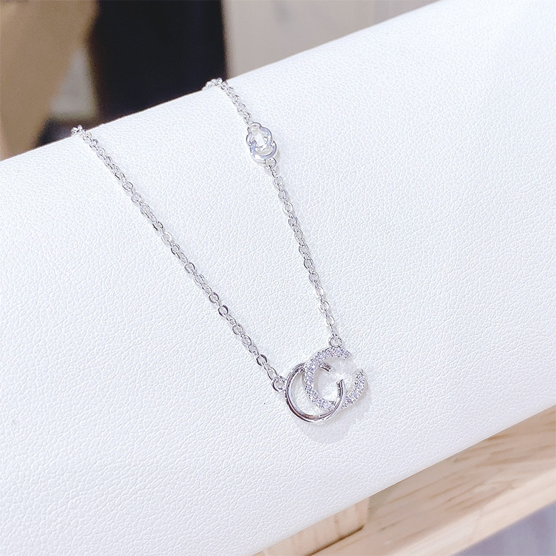 Korean Version of Chanel's Style Rhinestone Double C Clavicle Chain Simple and Fresh Student Temperamental Mori Style Generous Chic Necklace for Women