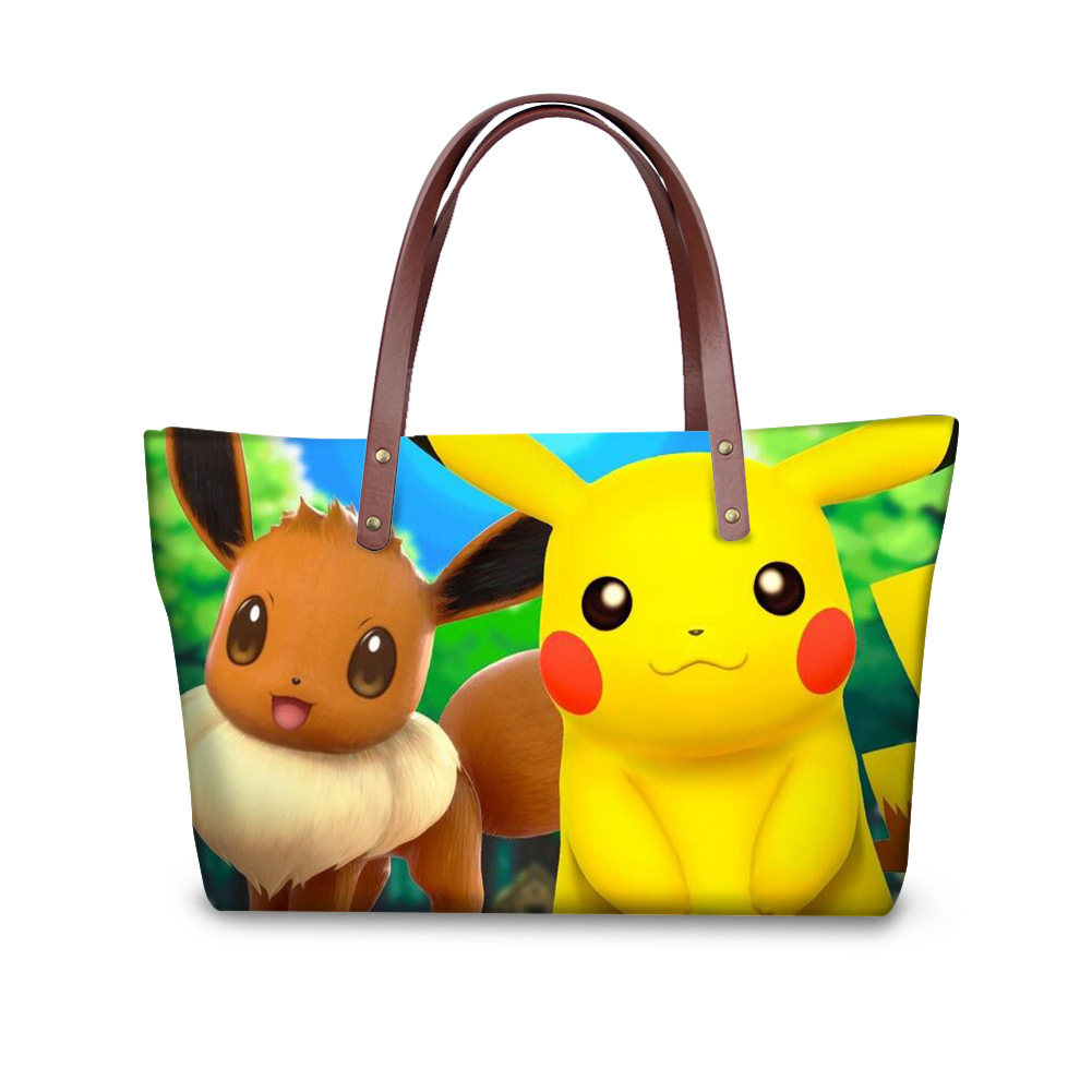 跨境货源数码宝贝皮卡丘欧美手提包单肩包女士潜水布大挎包定制