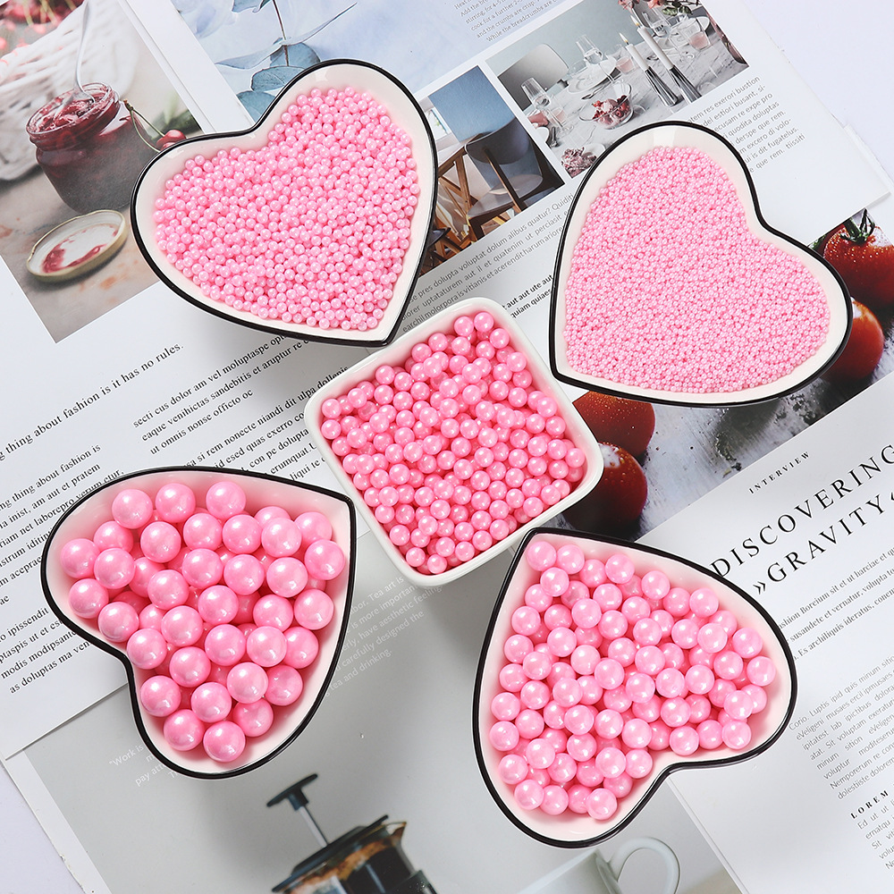 粉色珍珠糖批发 一件代发diy烘焙蛋糕装饰彩糖珠外贸出口专用