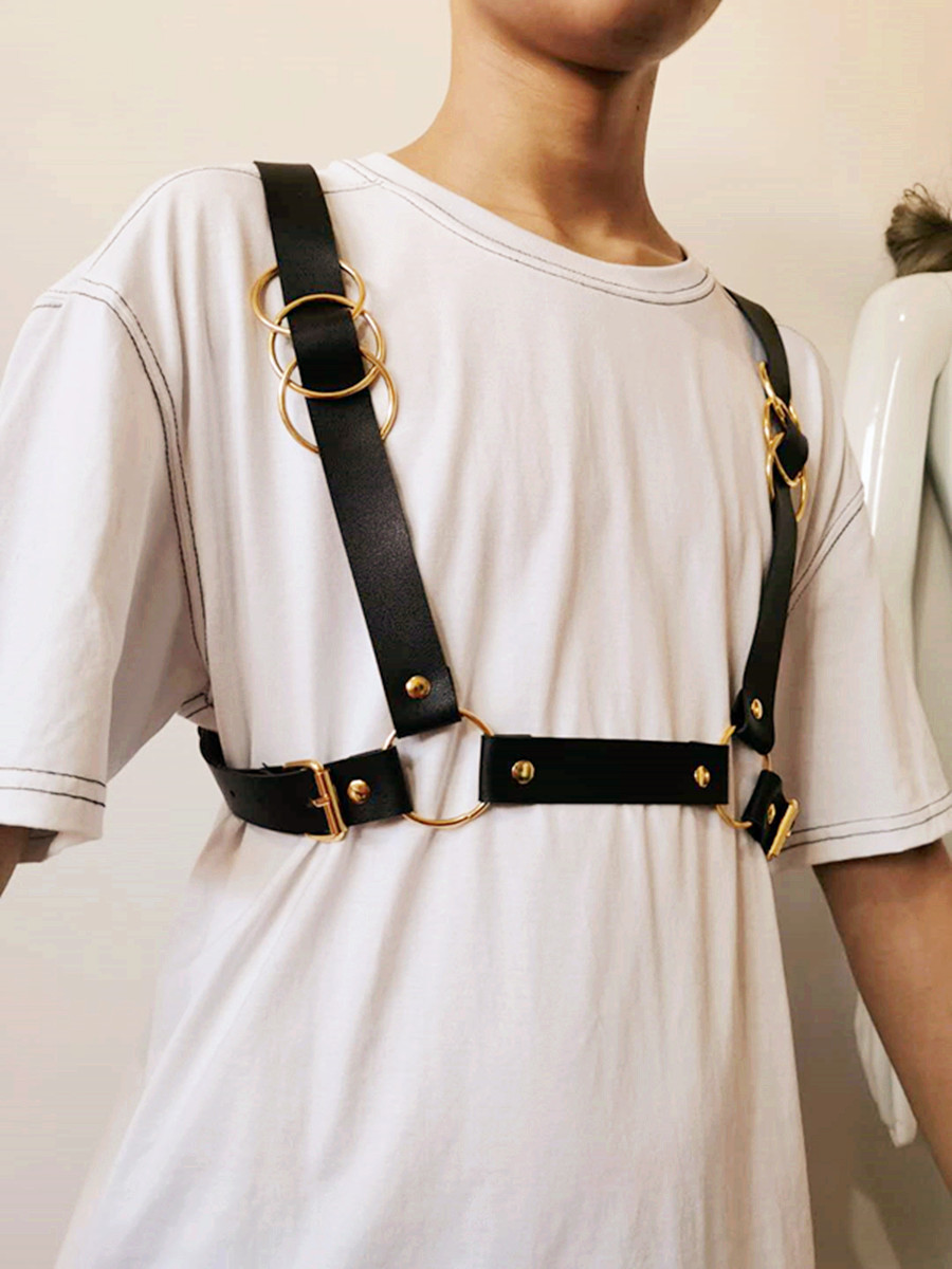 机能风皮革背带战术肩带可调节针扣腰带嘻哈男女街舞diy饰品配件