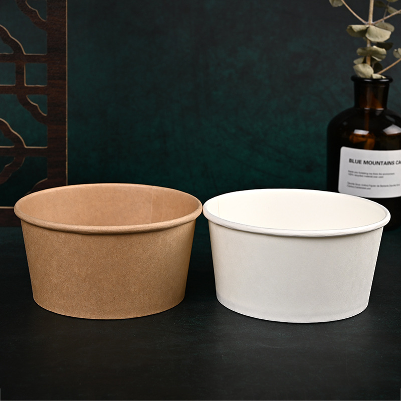 一次性纸碗定制批发快餐外卖打包碗米线碗印logo牛皮纸白卡纸碗