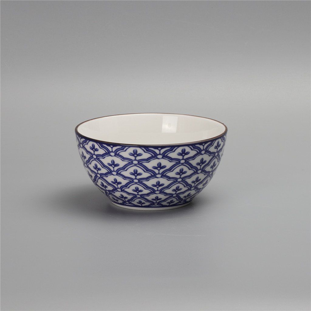 6寸青色满花纹复古图案陶瓷拉面碗