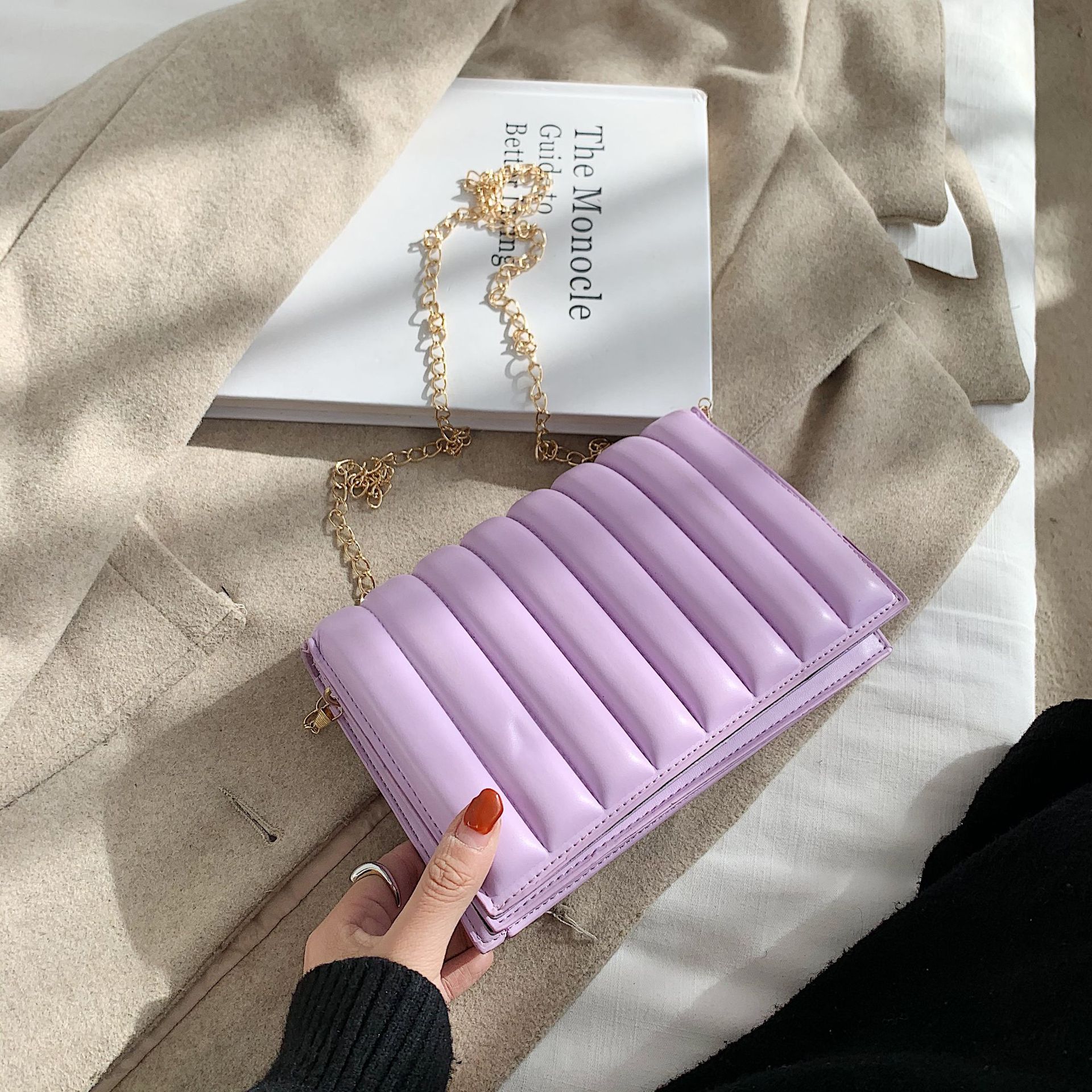 Square Pouch Women's 2020 New Korean Fashion Solid Color Chain Shoulder Bag Simple Stitching Messenger Bag