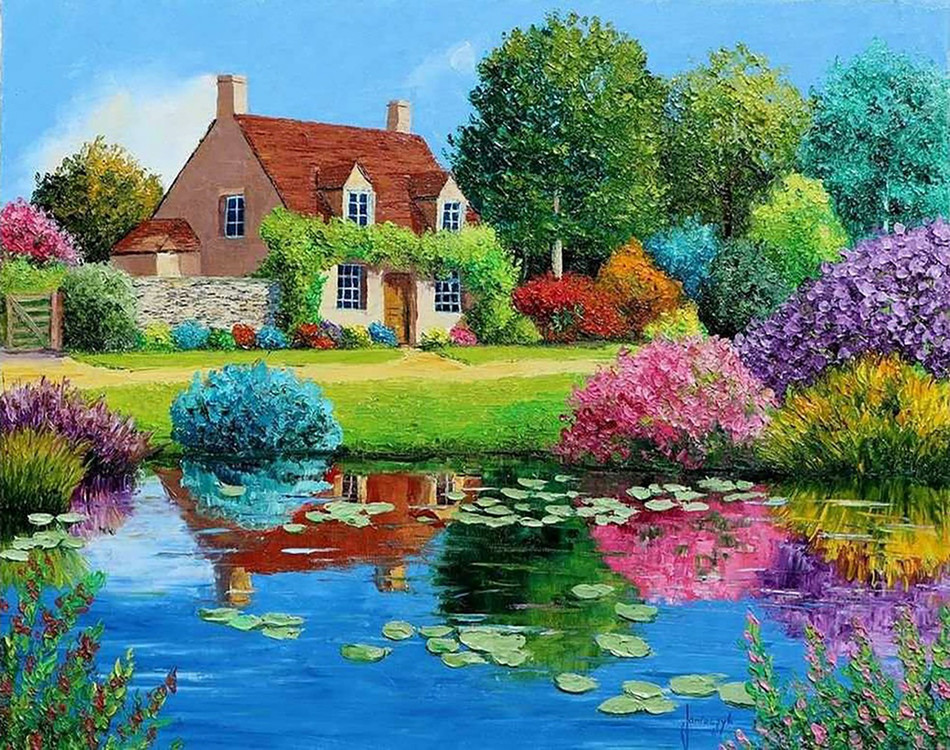 新款满钻山水房子风景组合魔方圆钻自然森林流水diy钻石绣装饰画