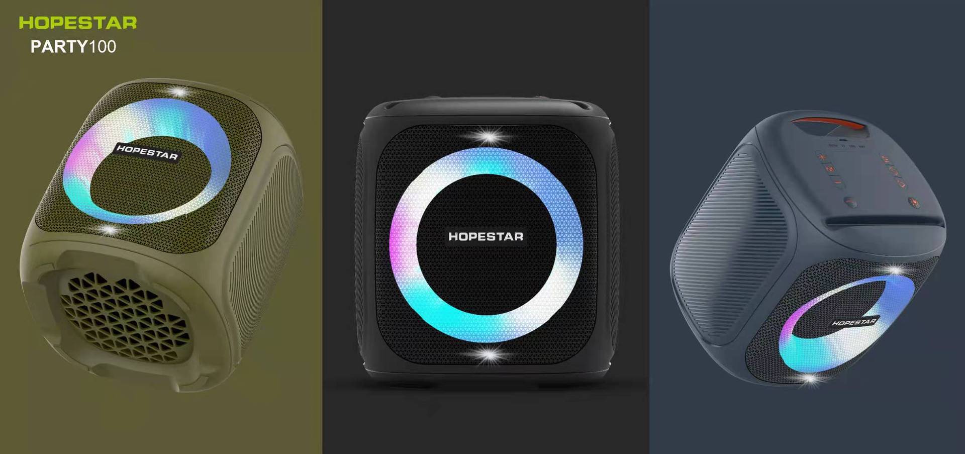 hopestar户外手提蓝牙音箱50w大功率低音炮led带话筒party100