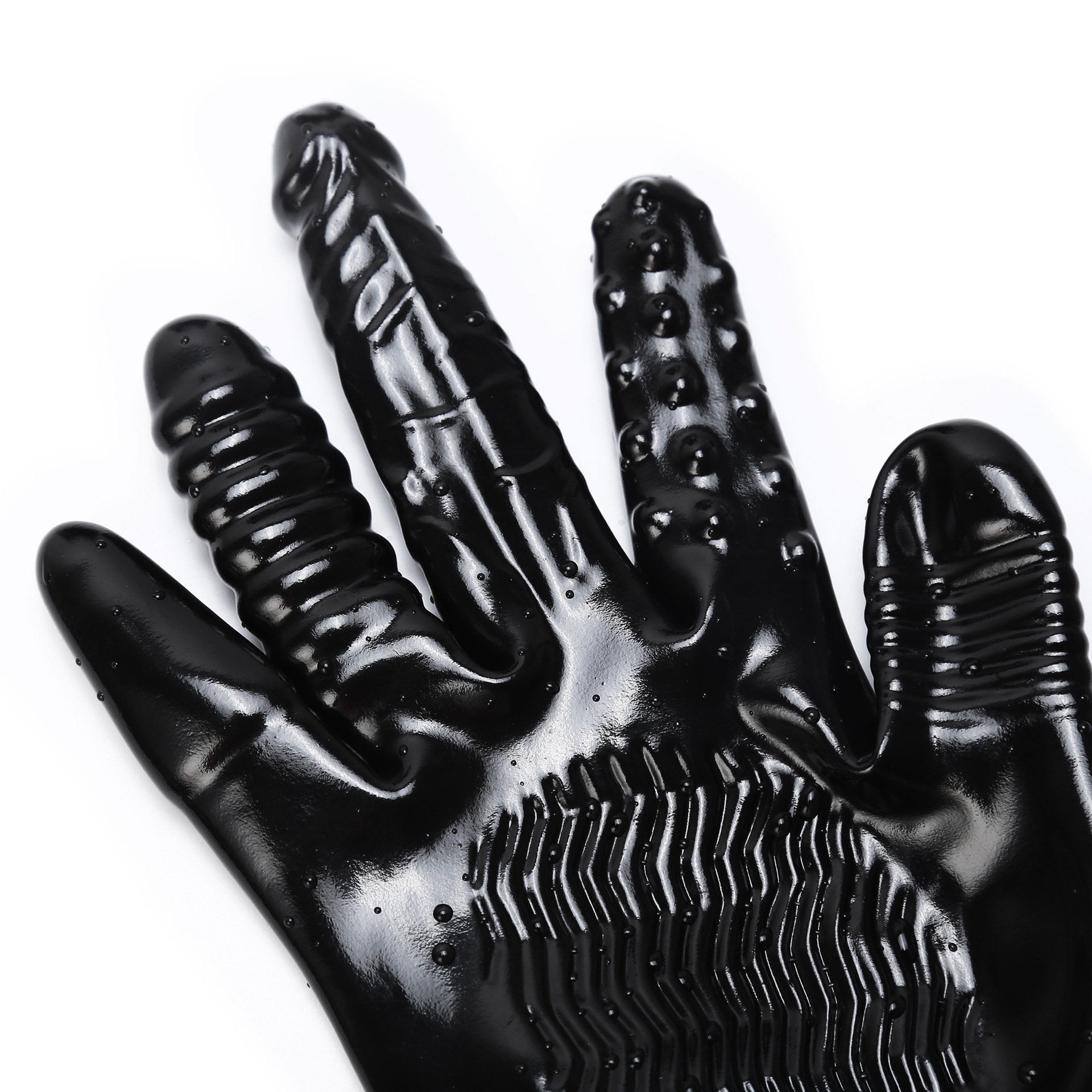 厂家黑色pvc阳具手套中指带震动手套情趣性爱用品玩具现货批发