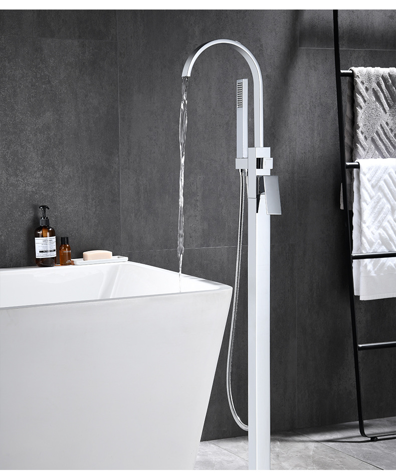 万枫卫浴 落地式冷热浴缸水龙头带花洒喷头 全铜淋浴浴缸花洒龙头