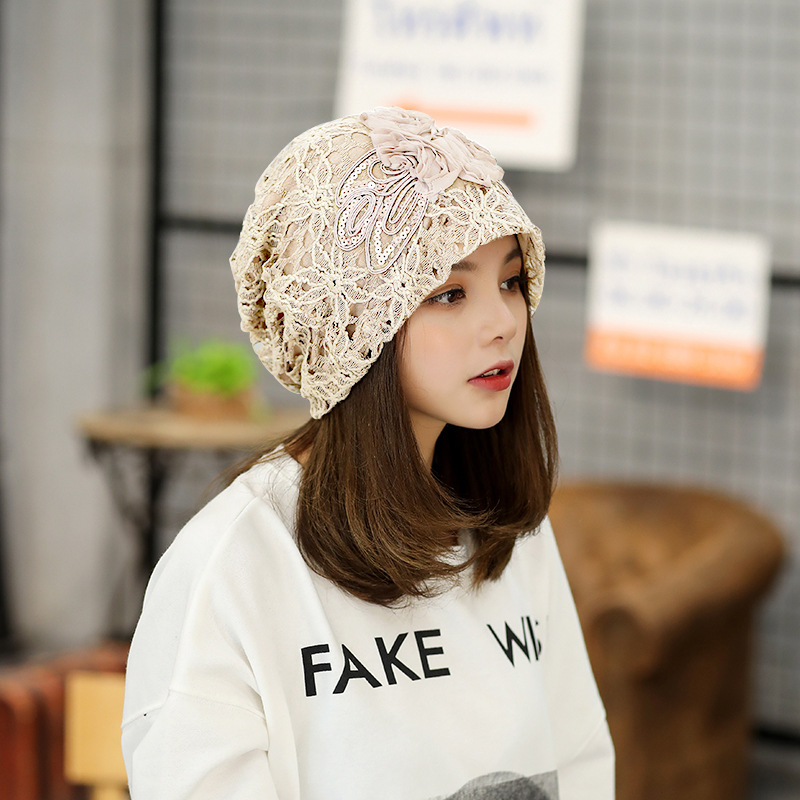 2024 New Hot Selling Lace Three Flowers Cap Cap Sweet Temperament Pullover Hat Embossed Dome Hat