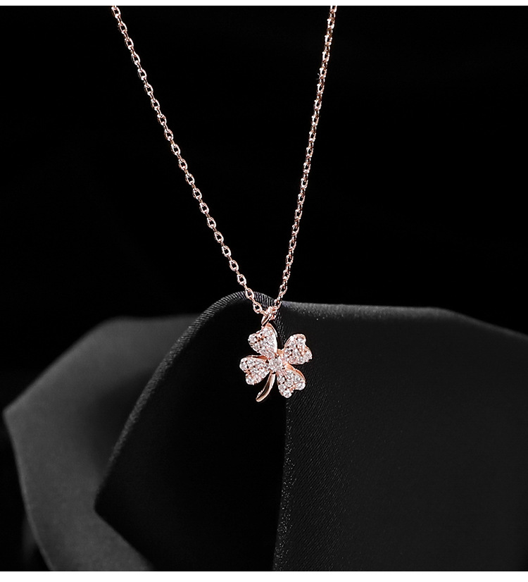 雍程s925纯银幸运四叶草项链女锁骨链女冷淡风气质韩版简约小众