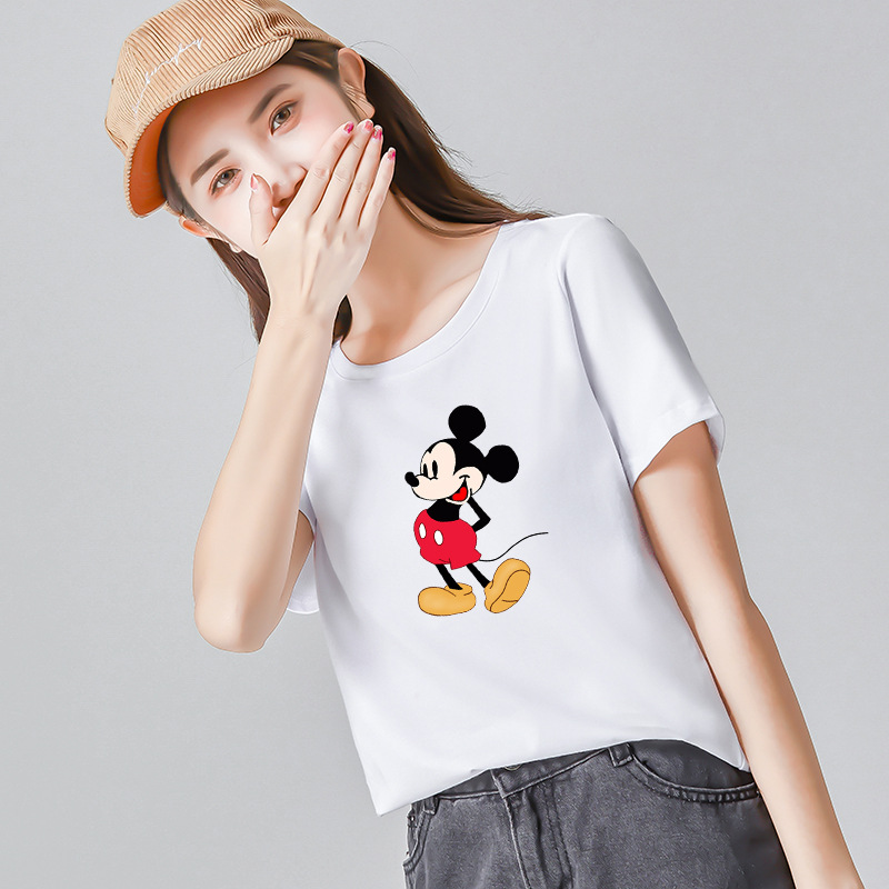 2020新款米奇t恤女牛奶丝短袖夏季韩版圆领宽松白小雏菊一件代发