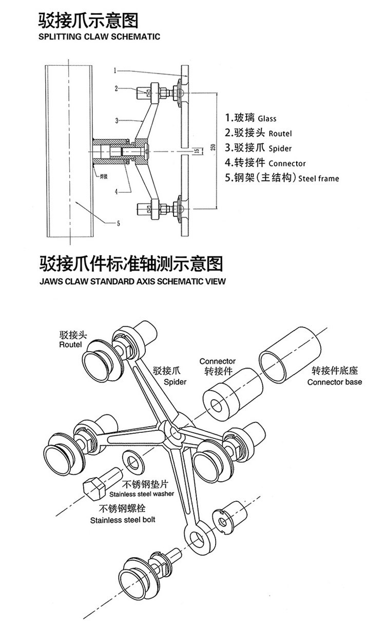 304材质不锈钢250型驳接爪套幕墙玻璃爪玻璃爪雨棚爪