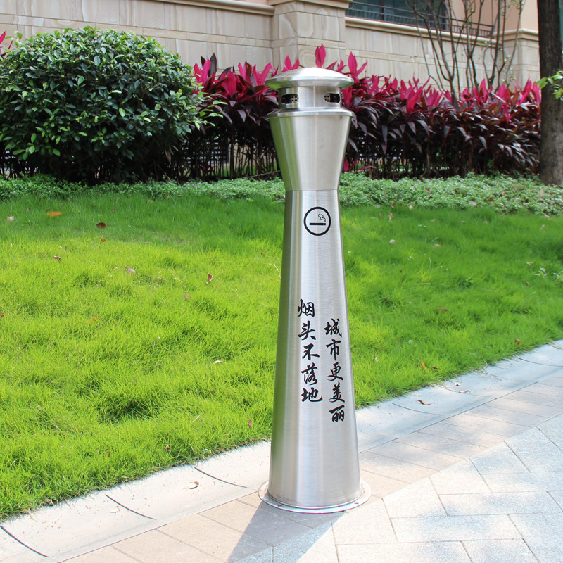 户外立式不锈钢烟灰桶批发圆柱形烟蒂柱定制灭烟柱吸烟柱烟灰柱