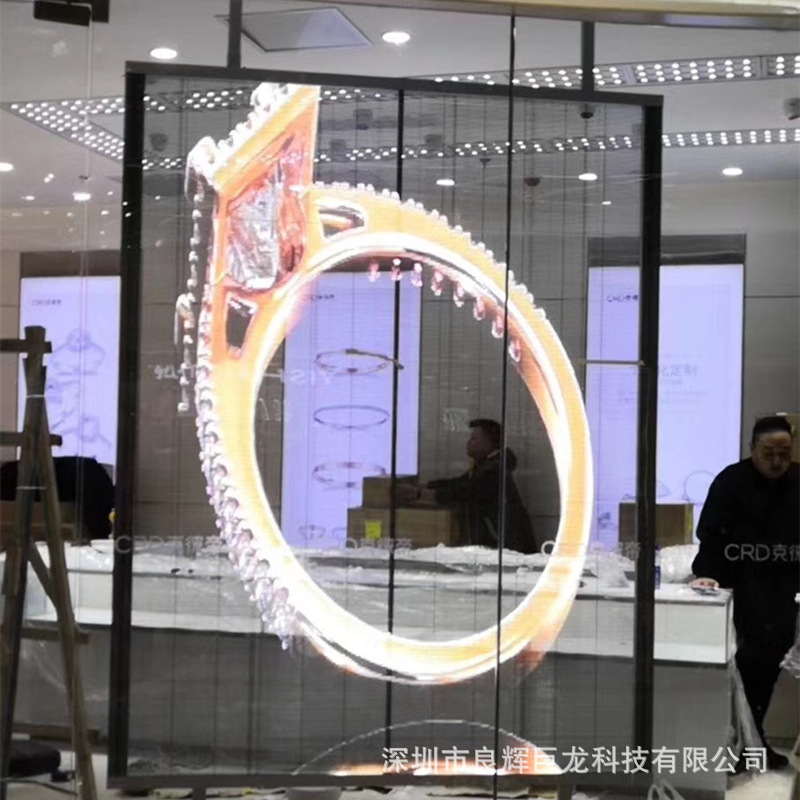 led透明屏商场珠宝黄金手饰店橱窗屏p29p391全彩led玻璃屏