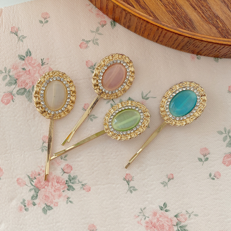 白月光~复古宝石发夹甜美气质一字夹刘海夹发卡发饰森林系女