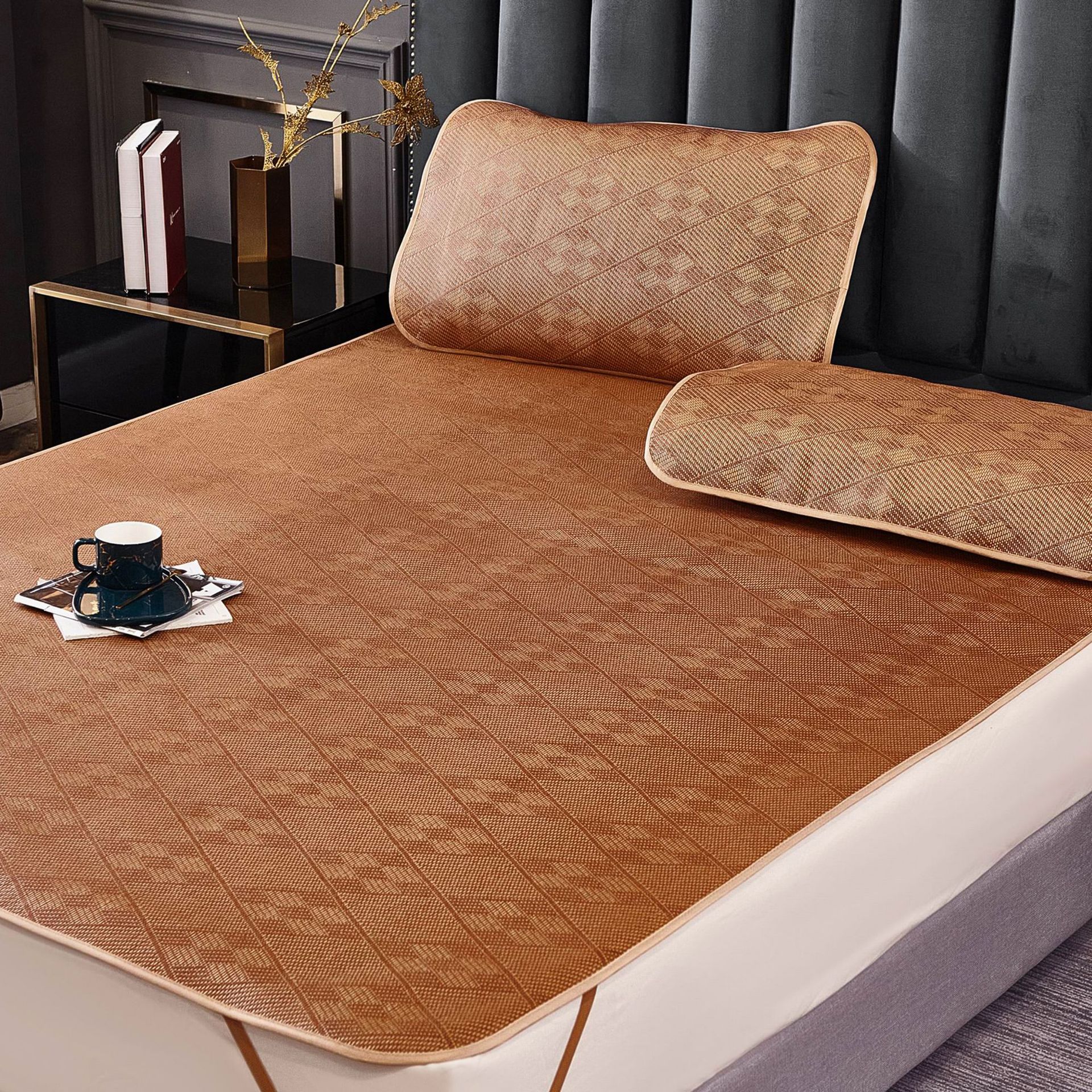 供货拼多多凉席三件套藤席1.8m床1.5米草席可折叠夏季 单人空调席