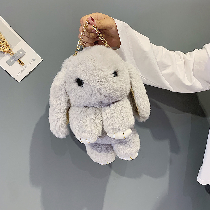 装死兔包包呆萌兔仿獭兔毛皮草包毛绒兔子包链条卡通兔子包斜挎包