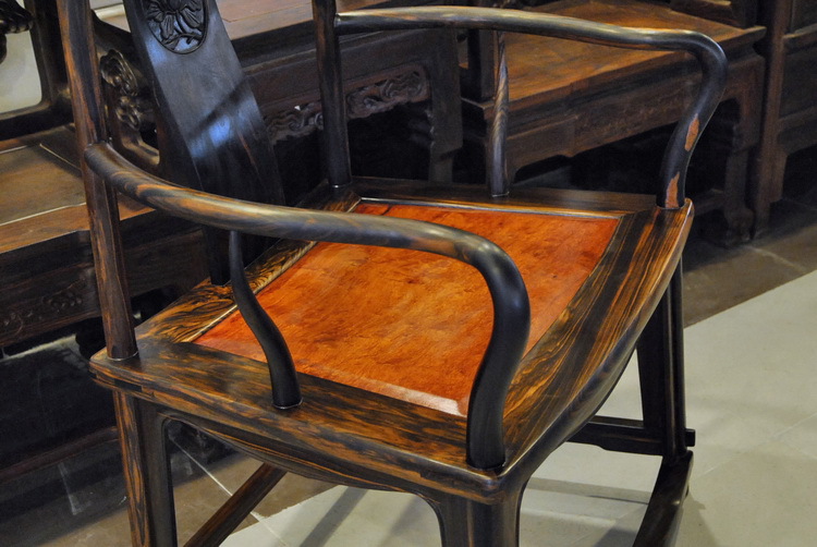 红木家具 乌纹木 条纹乌木 花梨瘿面板 南官帽椅(现货,ei1142)