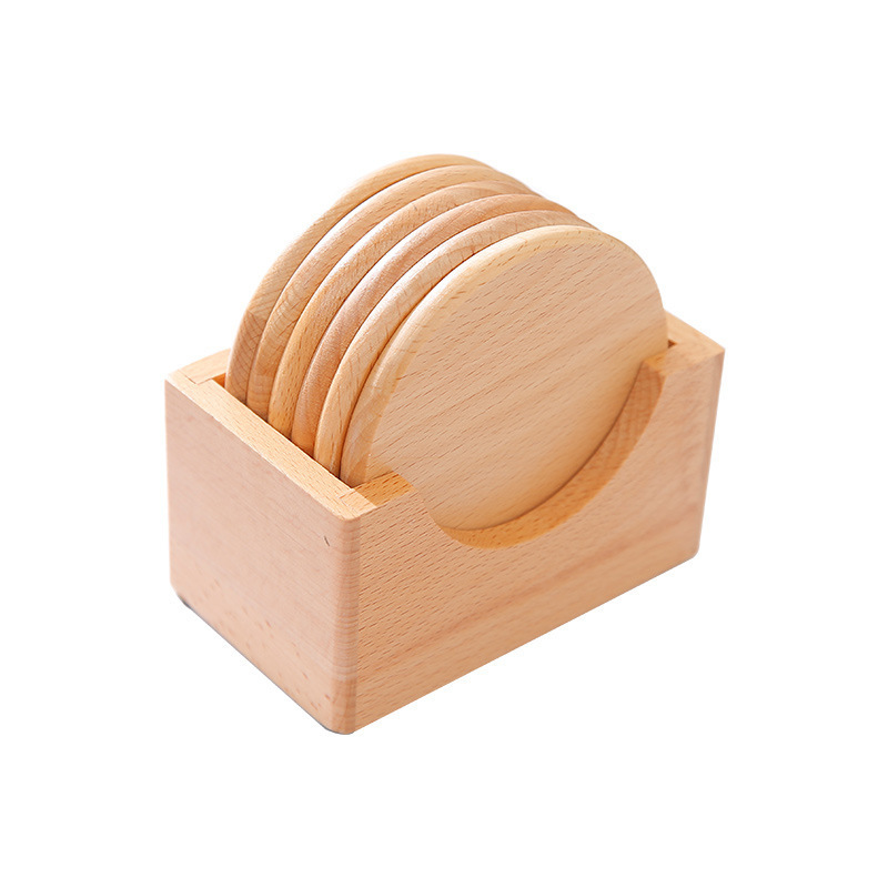 Department Store Wooden Insulated Anti-Scald Pad Teacup Mat round Beech Dining Table Cushion Non-Slip Creative Coffee Cup Wooden Coaster