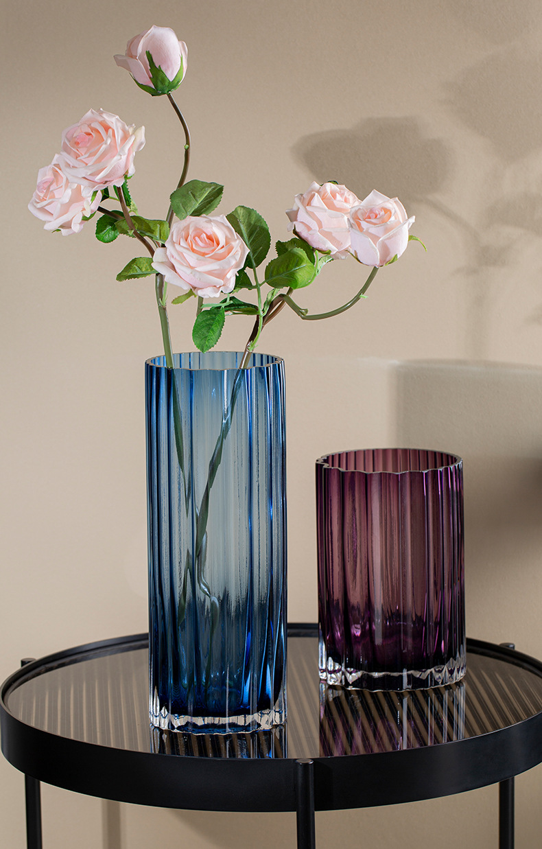 北欧简约轻奢彩色玻璃花瓶摆件家居餐桌装饰水培花器