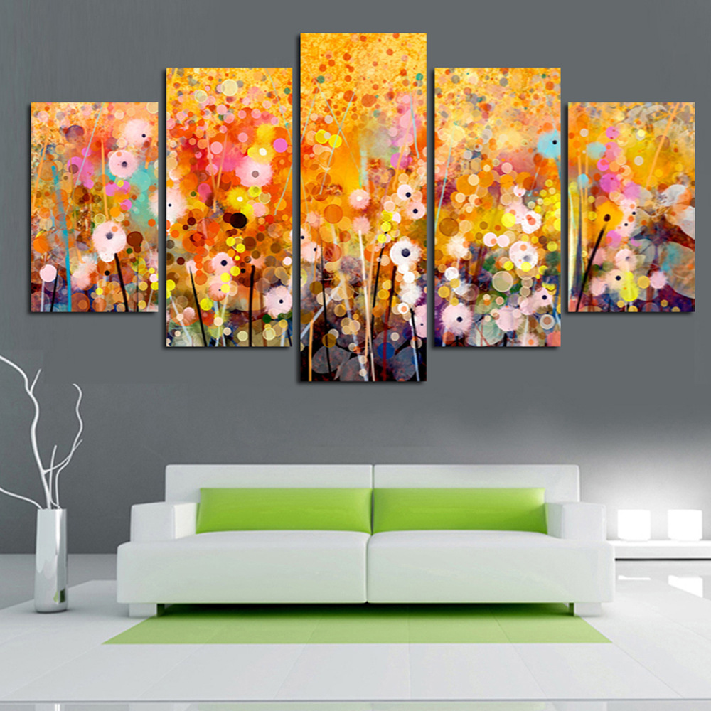 现代简约五联彩色抽象画 喷绘画 创意沙发背景墙装饰画挂画油画