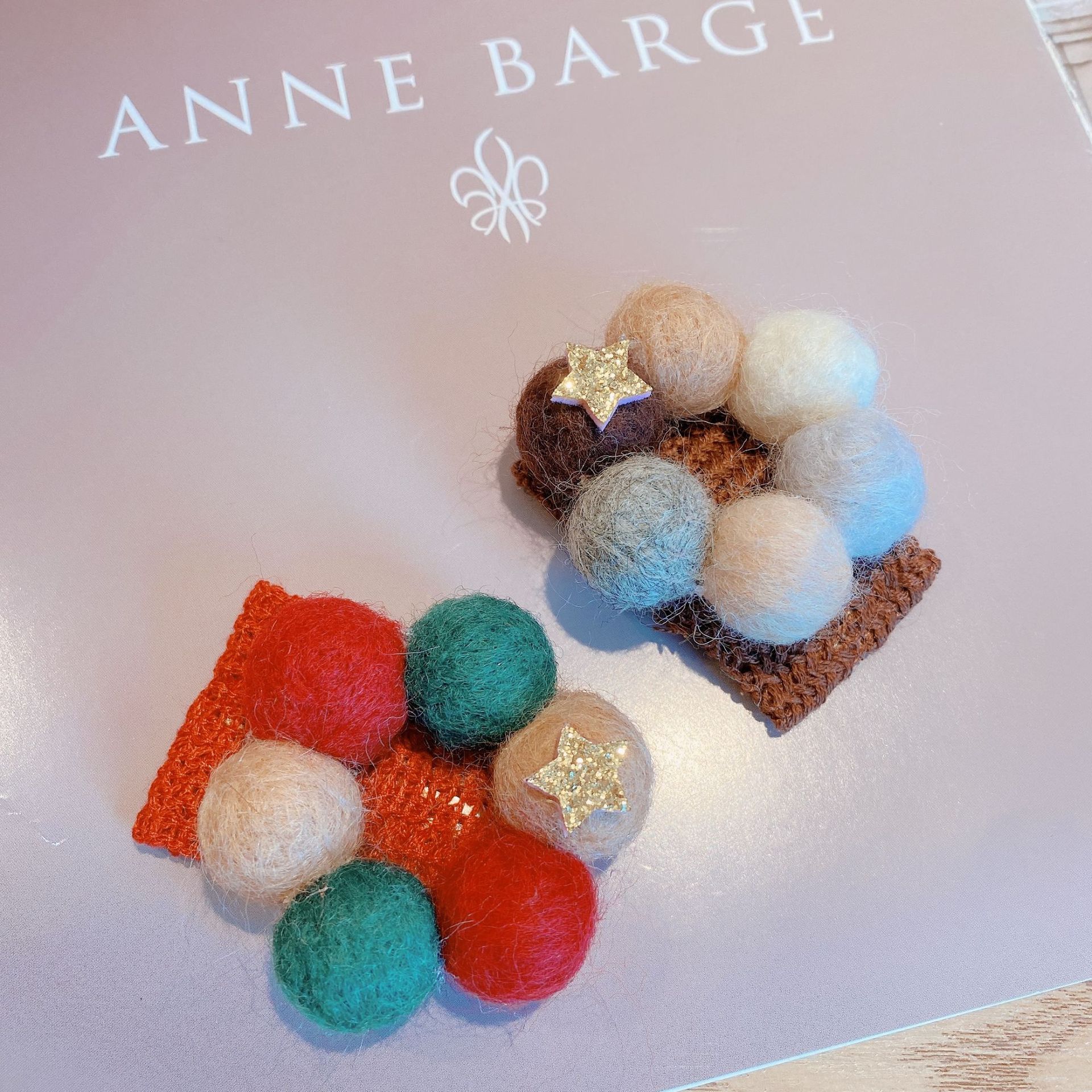 ins网红彩色圣诞羊毛毡撞色球球发夹发卡发饰韩