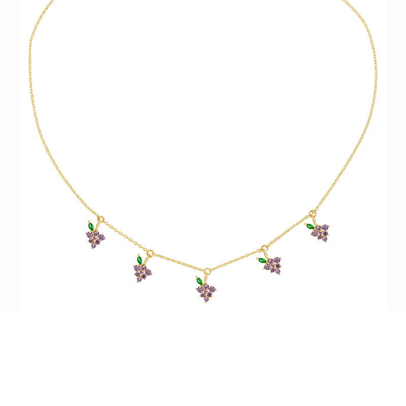 Cross-Border Jewelry Ins Hot Color Zircon Necklace Cherry Peach Tropical Fruit Clavicle Chain Necklace Female