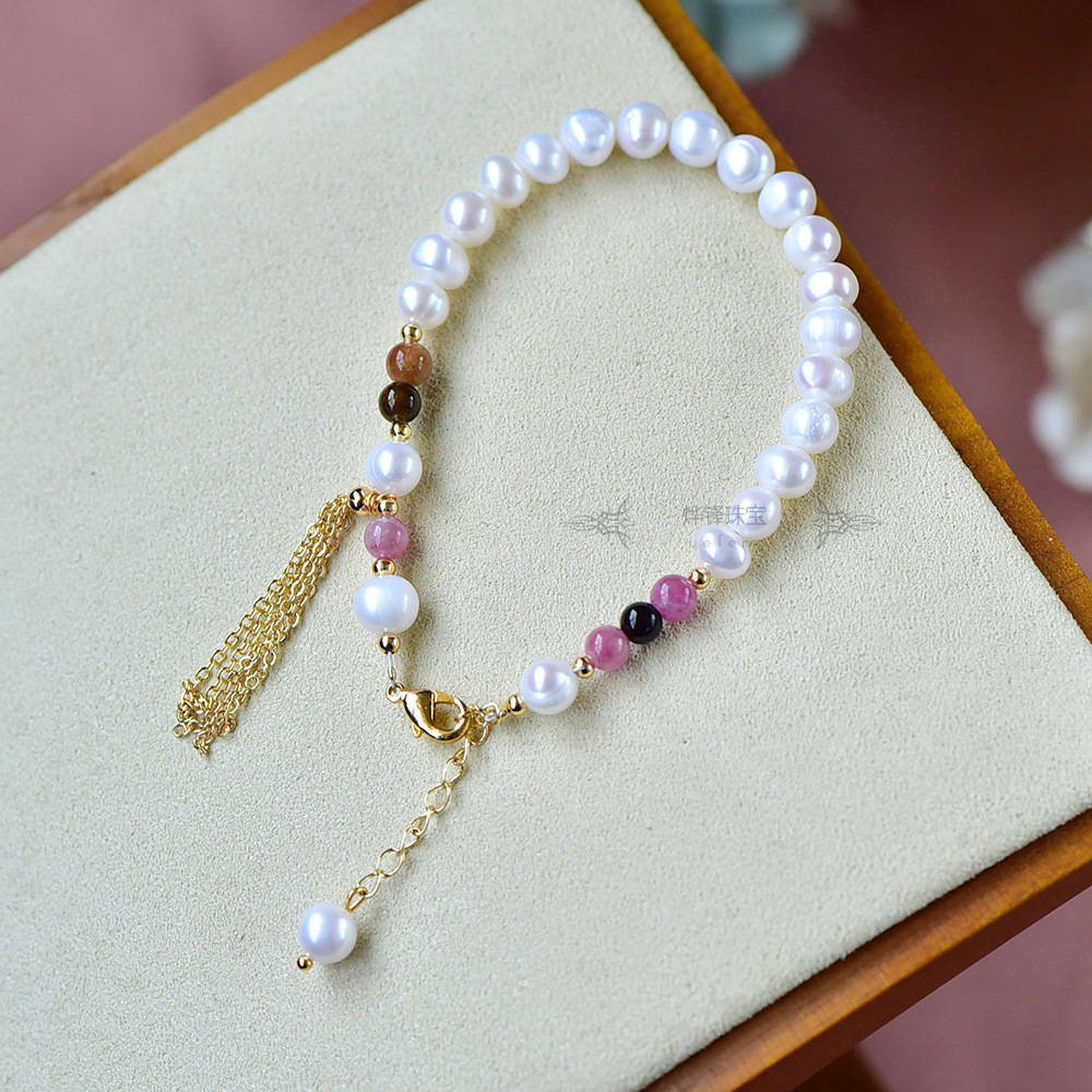 天然碧玺 淡水珍珠手链 手链女ins小众设计送妈妈母女款礼物气质