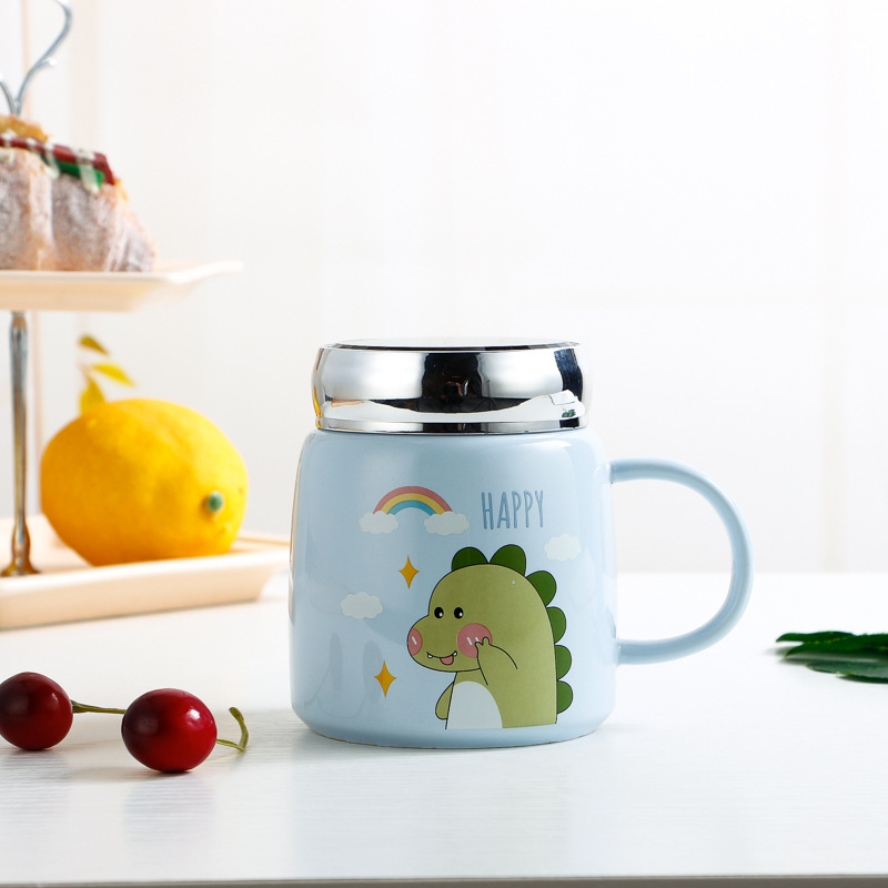 Dinosaur Ceramic Cup Creative Cartoon Porcelain Ceramic Cup Girl Heart Ceramic Dinosaur Mirror Cup Breakfast Scented Tea Cup