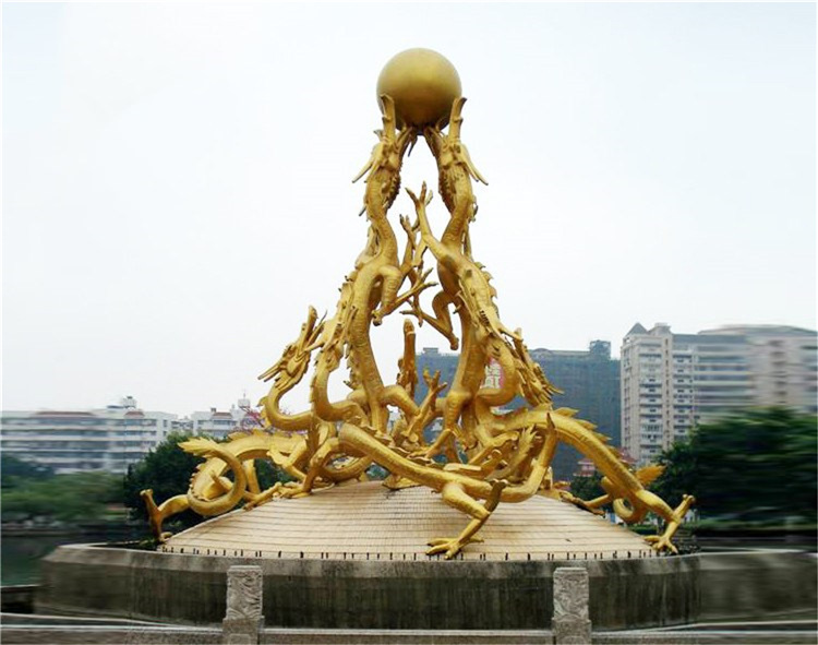 抽象黄铜飞龙雕塑 园林景观铸铜龙雕像 腾龙雕塑工艺品