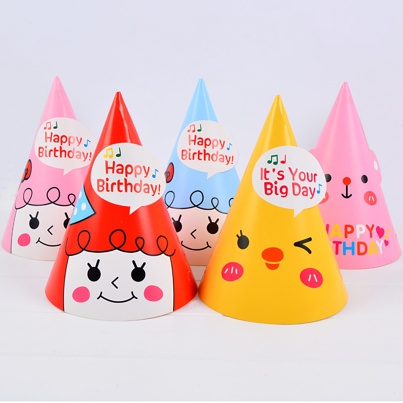 厂家直销儿童生日帽 成人韩版纸质卡通生日party派对生日蛋糕帽子