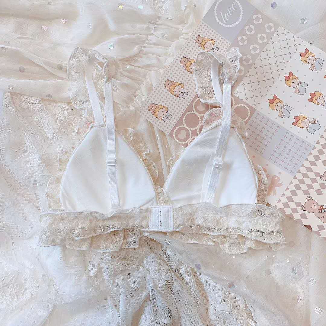 复古日系洛丽塔少女蕾丝花边无钢圈女生舒适内衣三角杯套装文胸