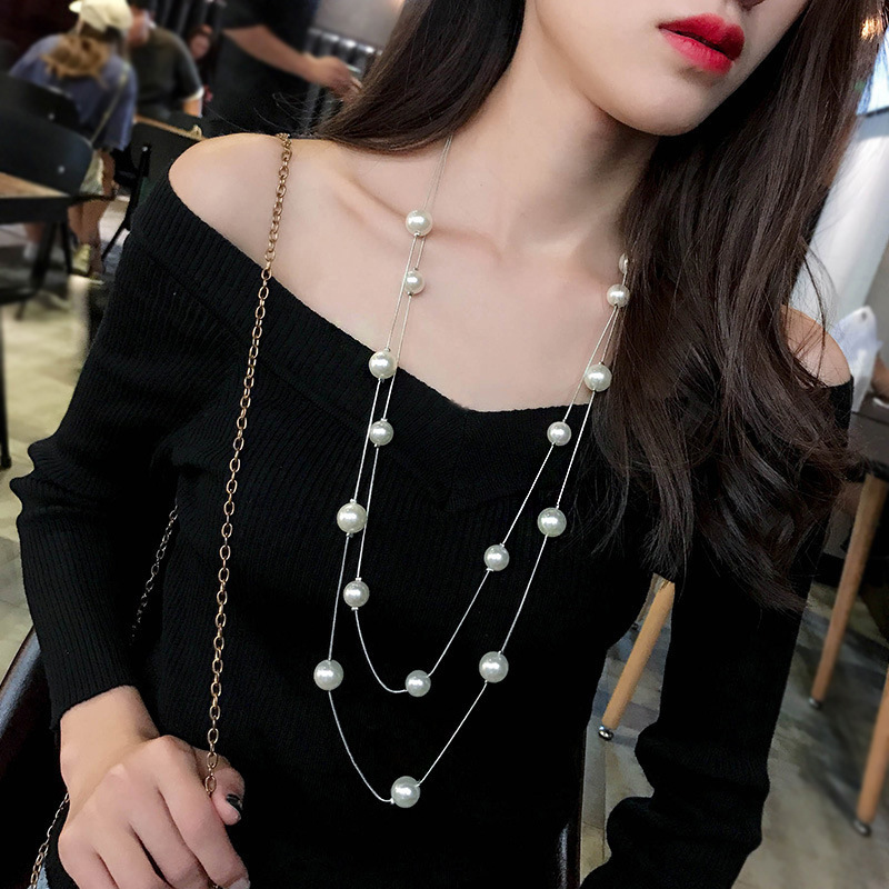 Multi-Layer Pearl Sweater Chain Women's Long 2019 New Korean Personality Internet Hot Sweater Pendant Necklace Accessories