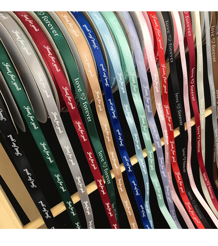 批发英文丝带手工diy材料制作鲜花包装丝带1厘米缎带礼品包装彩带