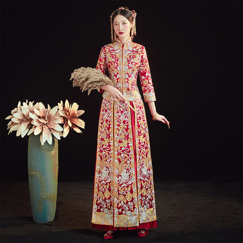 秀禾服新娘2021新款中式盘锦绣新娘服龙凤褂结婚古装嫁衣秀禾服女