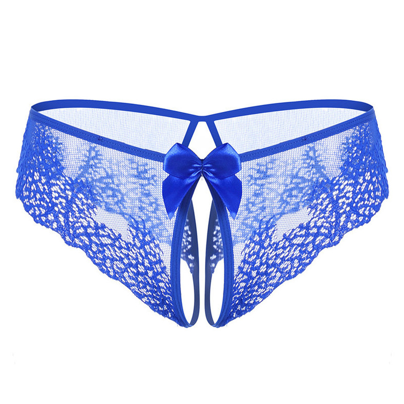 情趣内衣蕾丝蝴蝶结性感开裆裤女丁字裤透明开裆免脱t裤一件代发