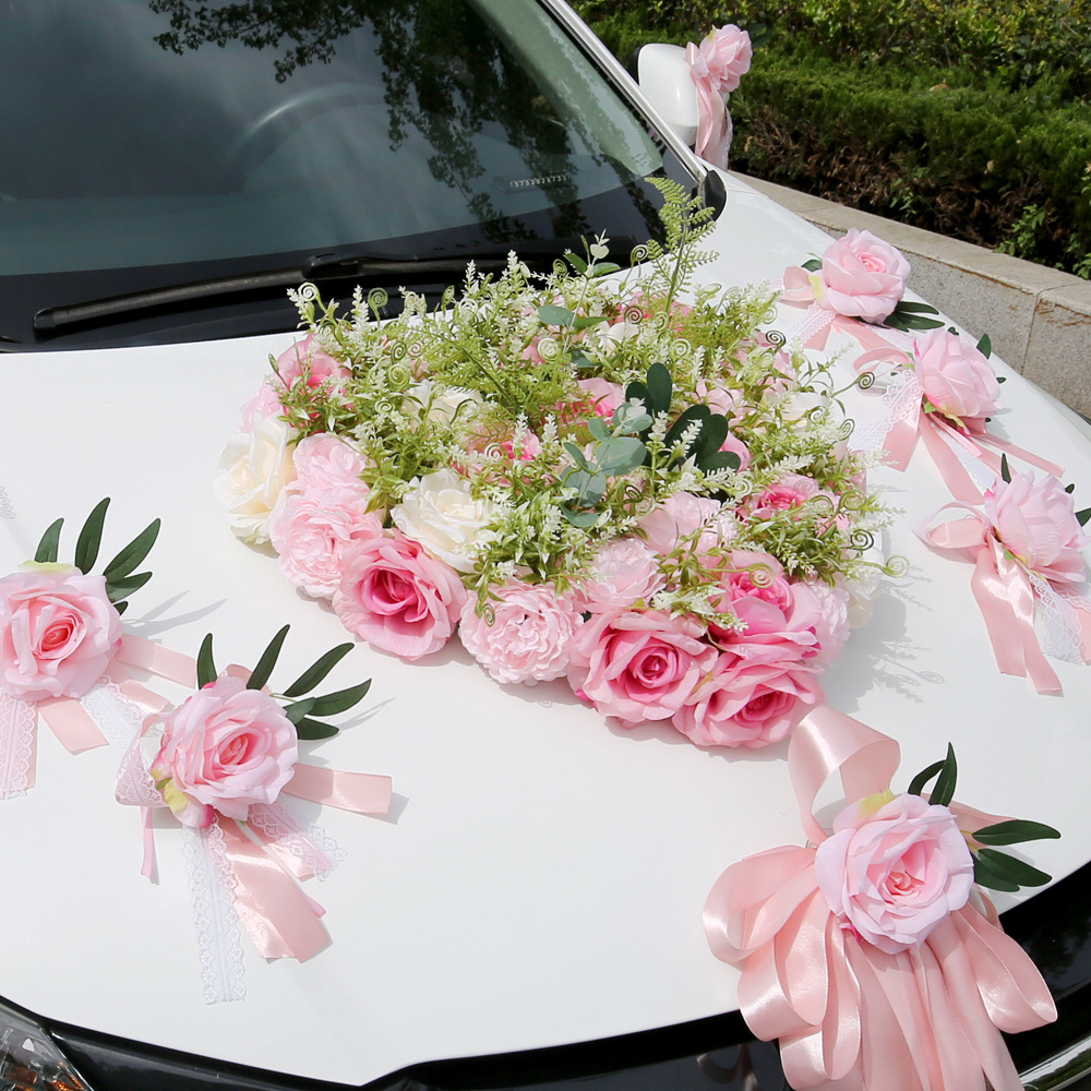 心形婚车花结婚车队拉花车队婚车装饰套装新款车花后视镜花副车