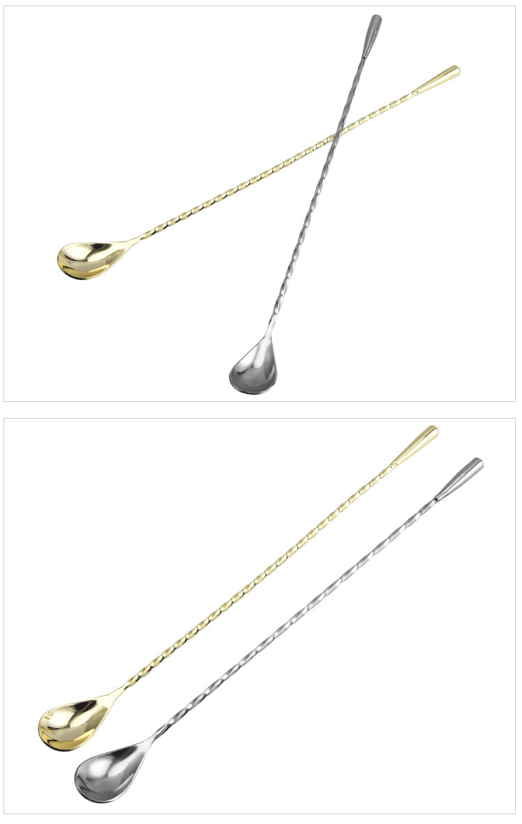 304不锈钢水滴吧勺 细螺纹吧匙 鸡尾酒搅拌调酒棒泪滴酒吧调酒勺