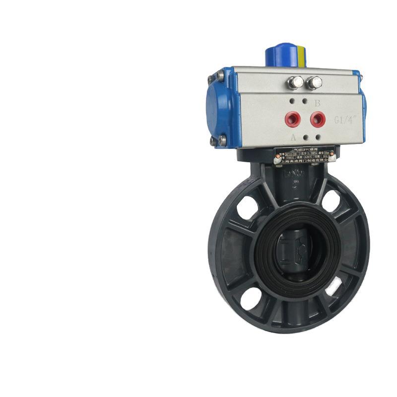 气动蝶阀气动塑料蝶阀upvc对夹式蝶阀门dn80~dn300上海厂家直销