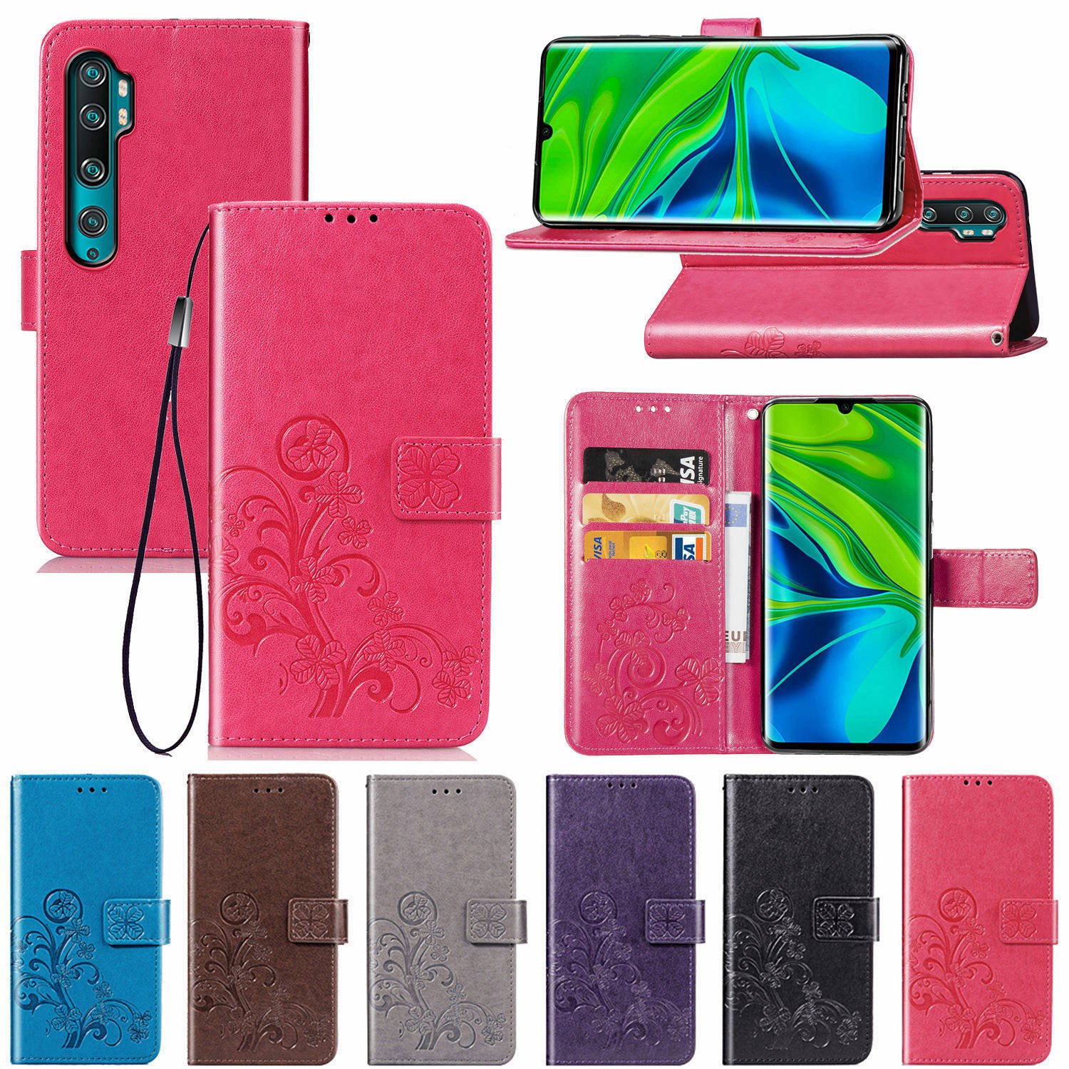 适用小米cc9pro手机壳红米note8t保护套四叶草压max3翻盖皮套