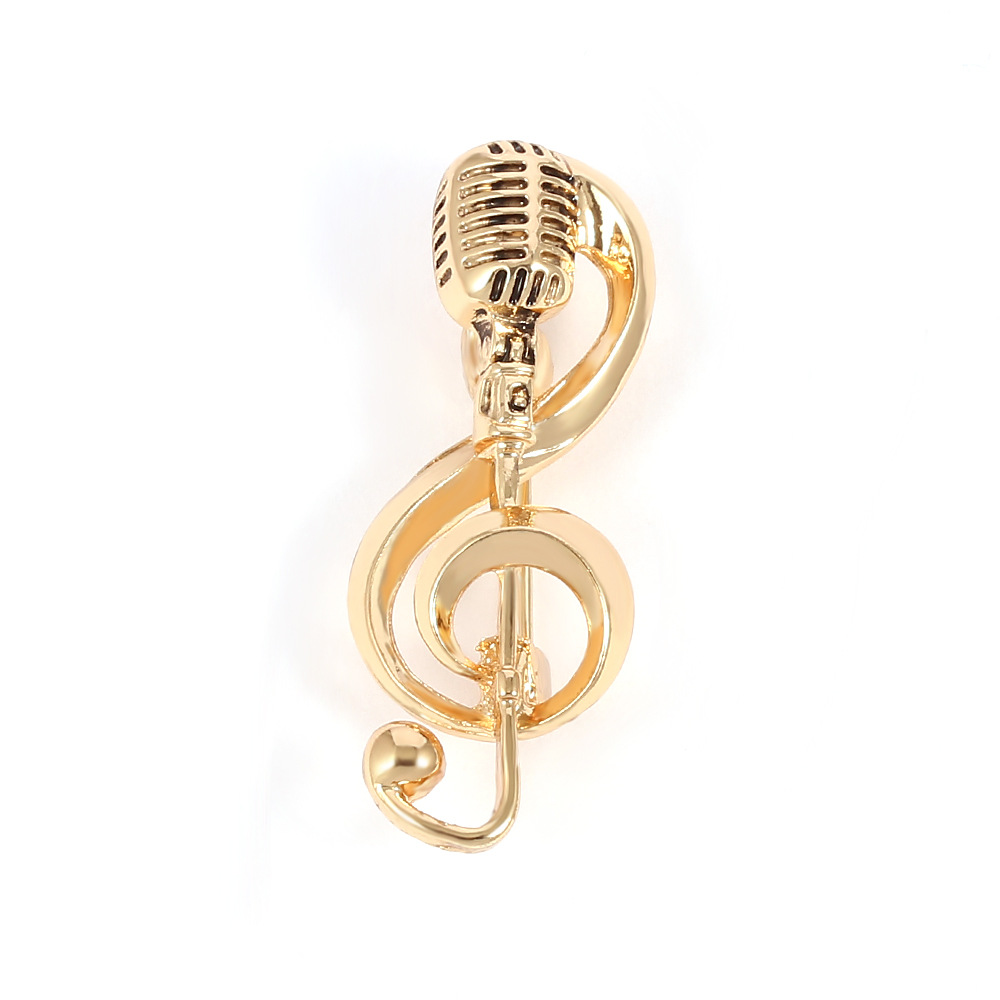 跨境热卖新款 欧美时尚复古麦克风音乐胸针 音符话筒别针合金kc金