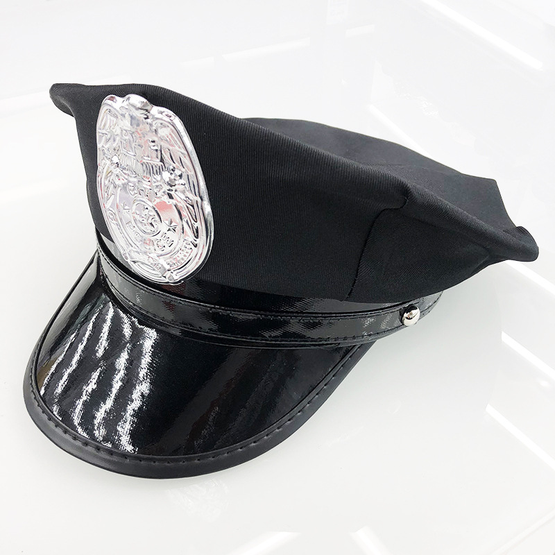 外贸欧美警察帽黑色成人女警情趣制服诱惑万圣节道具平顶八角帽