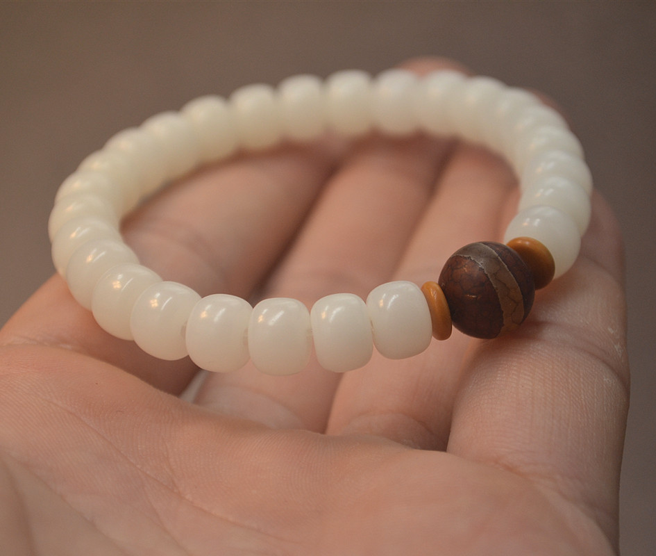 新春工艺8*6m桶珠白菩提单圈女款菩提根手链 白玉菩提子女式手串