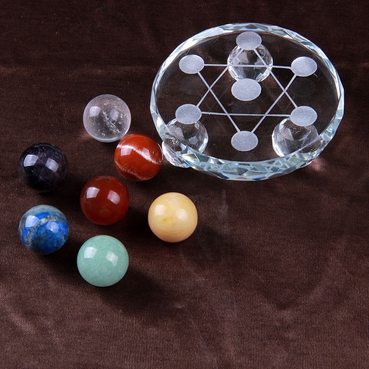 厂家批发天然脉轮水晶圆球七星盘摆件 水晶底盘七星阵欧美热销
