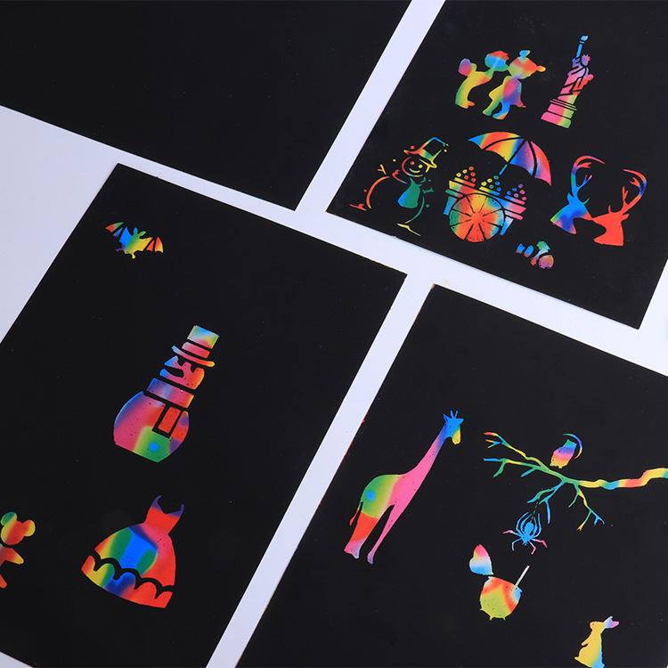 儿童绘画炫彩刮刮画 创意diy刮画纸 16k8ka4益智涂鸦刮画带竹签