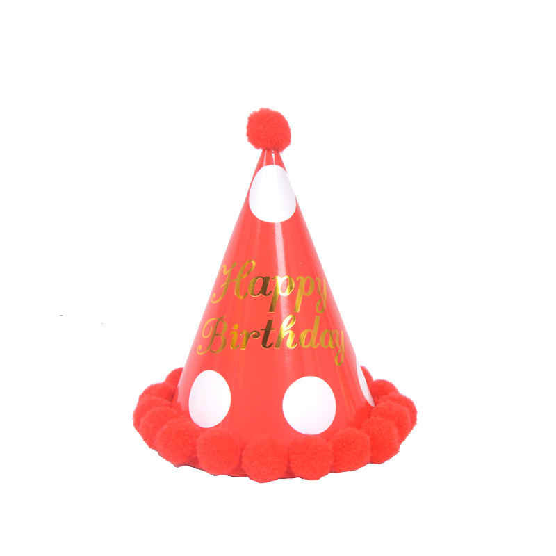 Wholesale Children's Adult Baby Birthday Party Hat Plush Ball Cap Dot Bronzing Party Birthday Hat Paper