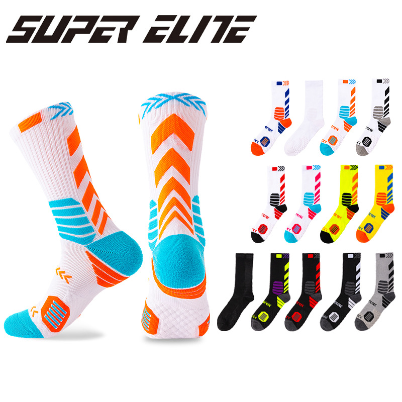 New Men's Elite Socks Trendy Contrast Color Long Tube Basketball Socks Men's Towel Bottom Sweat-Absorbent Breathable Professional Sports Socks