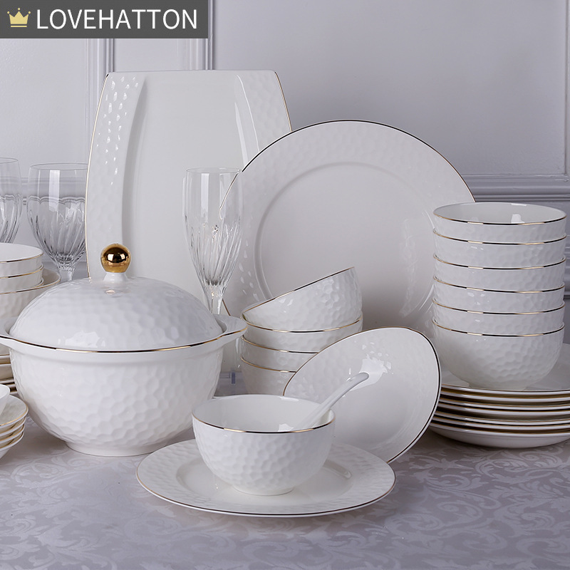 european golden rim relief european bone porcelain ceramic tableware home gift tableware set combination gift box