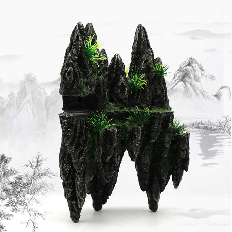 外贸爆款 水族箱造景假山 大型鱼缸造景假山 仿石头山树脂工艺品