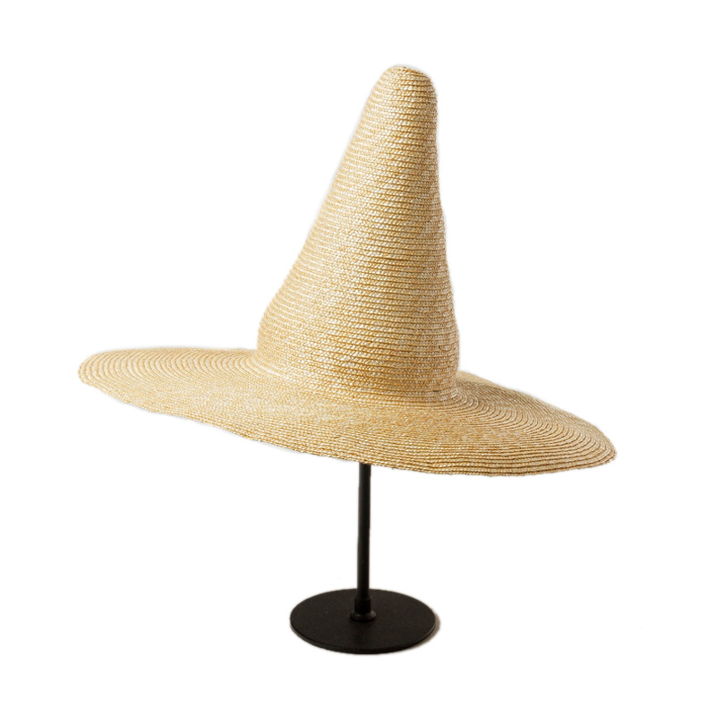 欧美复古长尖顶大檐麦秆草巫师帽魔法师帽舞台走秀表演凹造型草帽